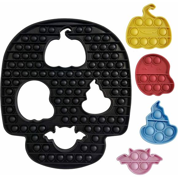 Halloween Skull Pop Sensory Fidget Toys, Huge Black Pop Puzzles with 4 Pcs Large - Picture 2 of 9